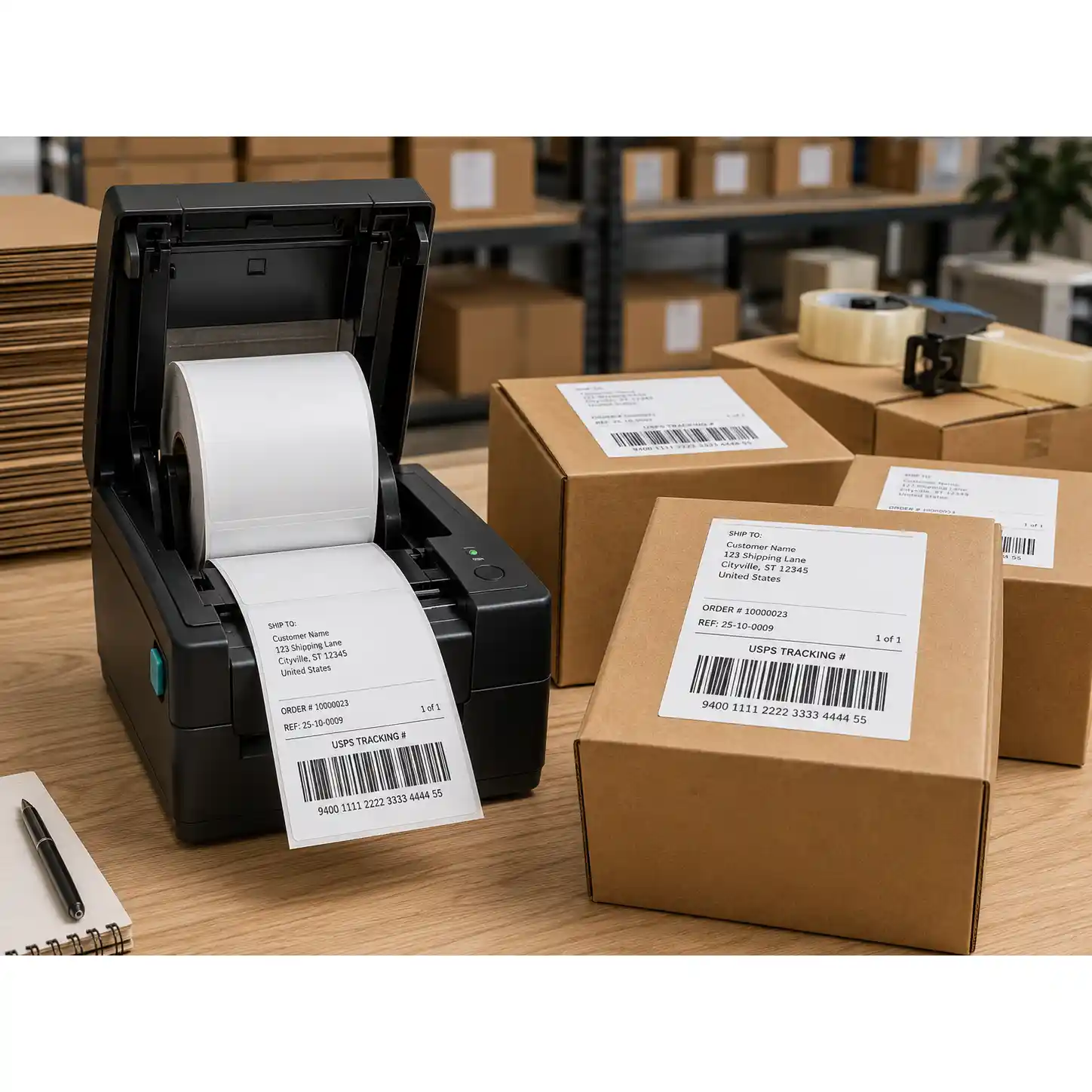 HY-Paper-100-x-150-mm-Thermal-Shipping-Label-for-Logistics-Packaging HY Paper thermal shipping label applied on logistics packaging