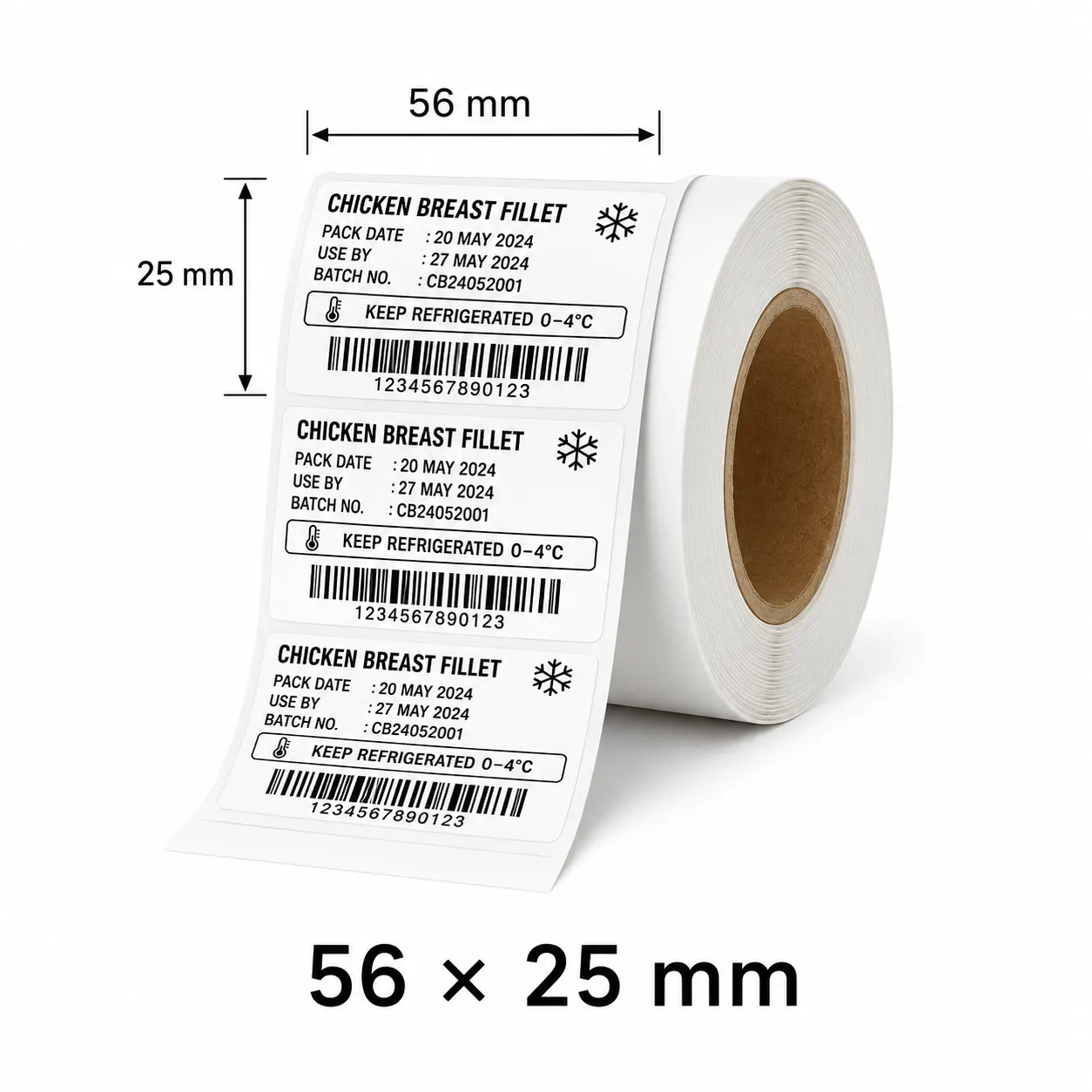 HY Paper 56 x 25 mm thermal label size diagram
