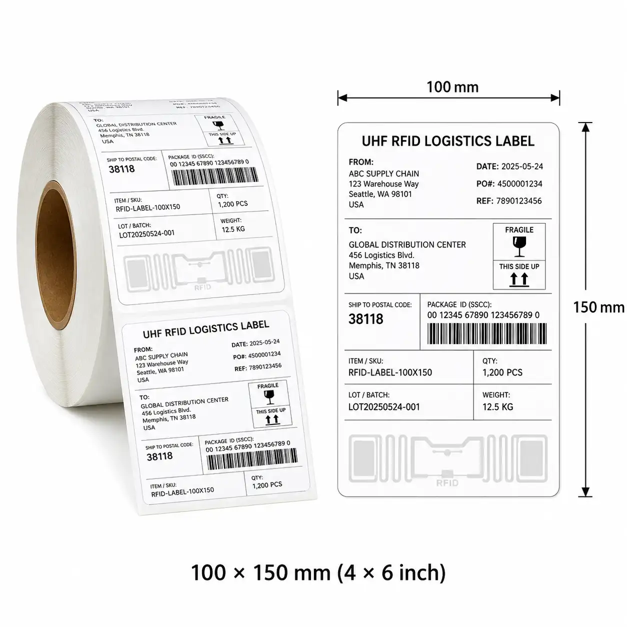 HY Paper RFID logistics label size diagram