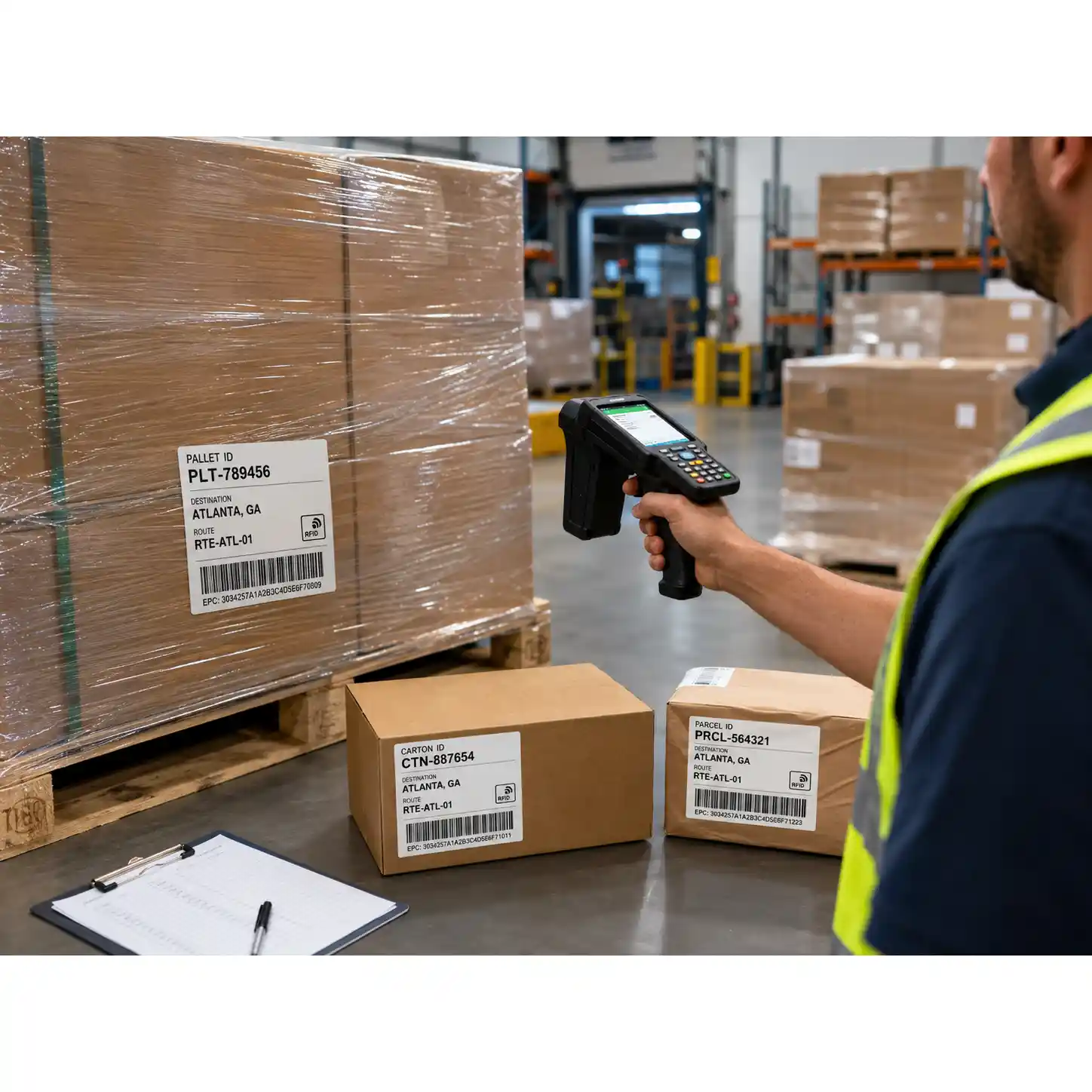 HY Paper RFID label applied to logistics cartons