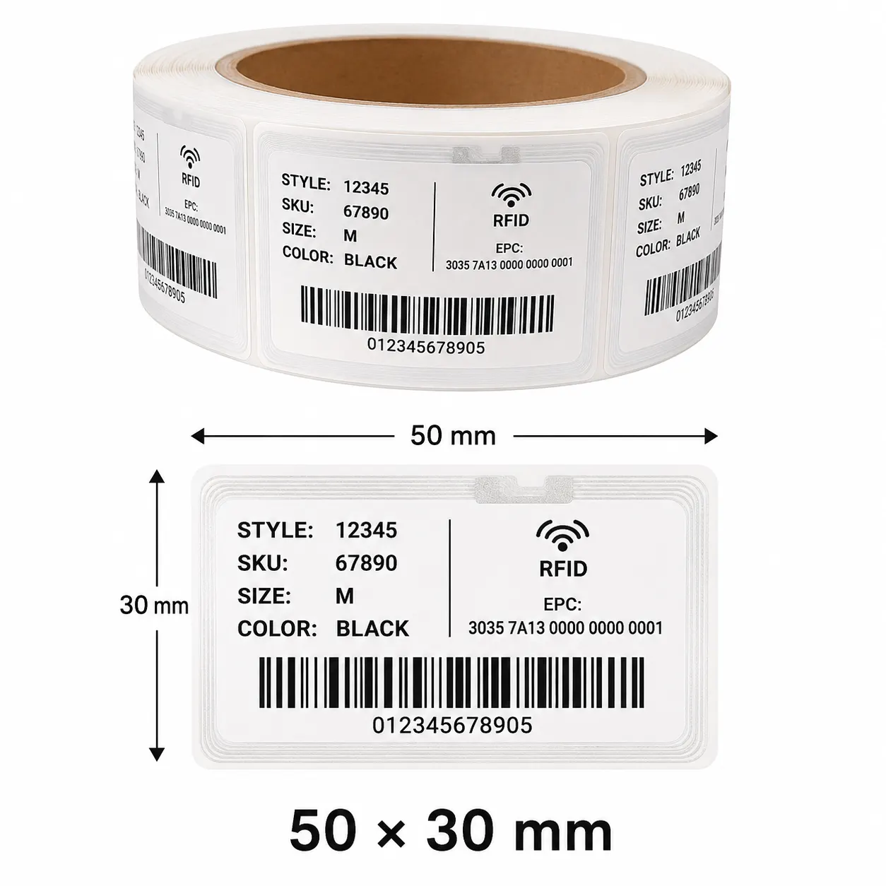 HY Paper RFID retail label size diagram