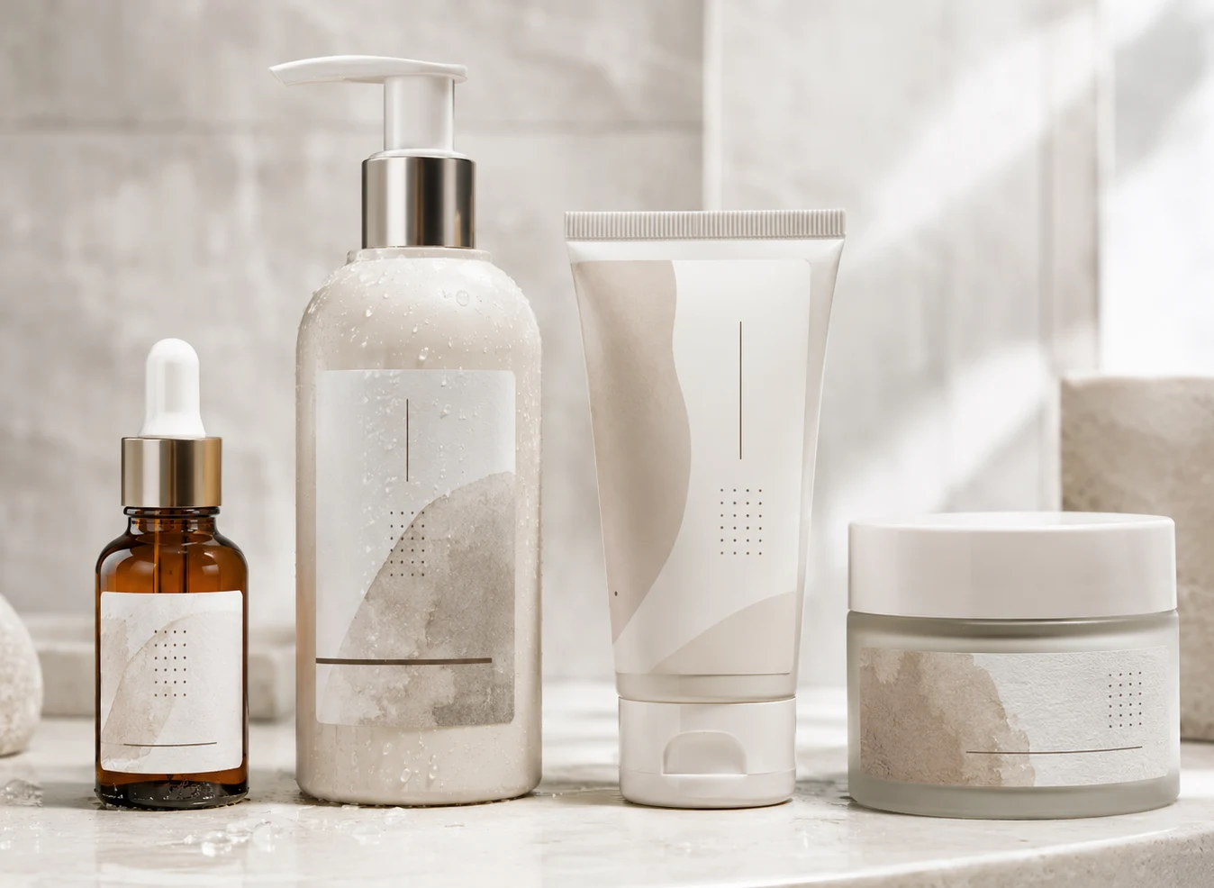hy-paper-cosmetic-personal-care-labels HY Paper clear and squeezable cosmetic labels on glass skincare dropper bottles