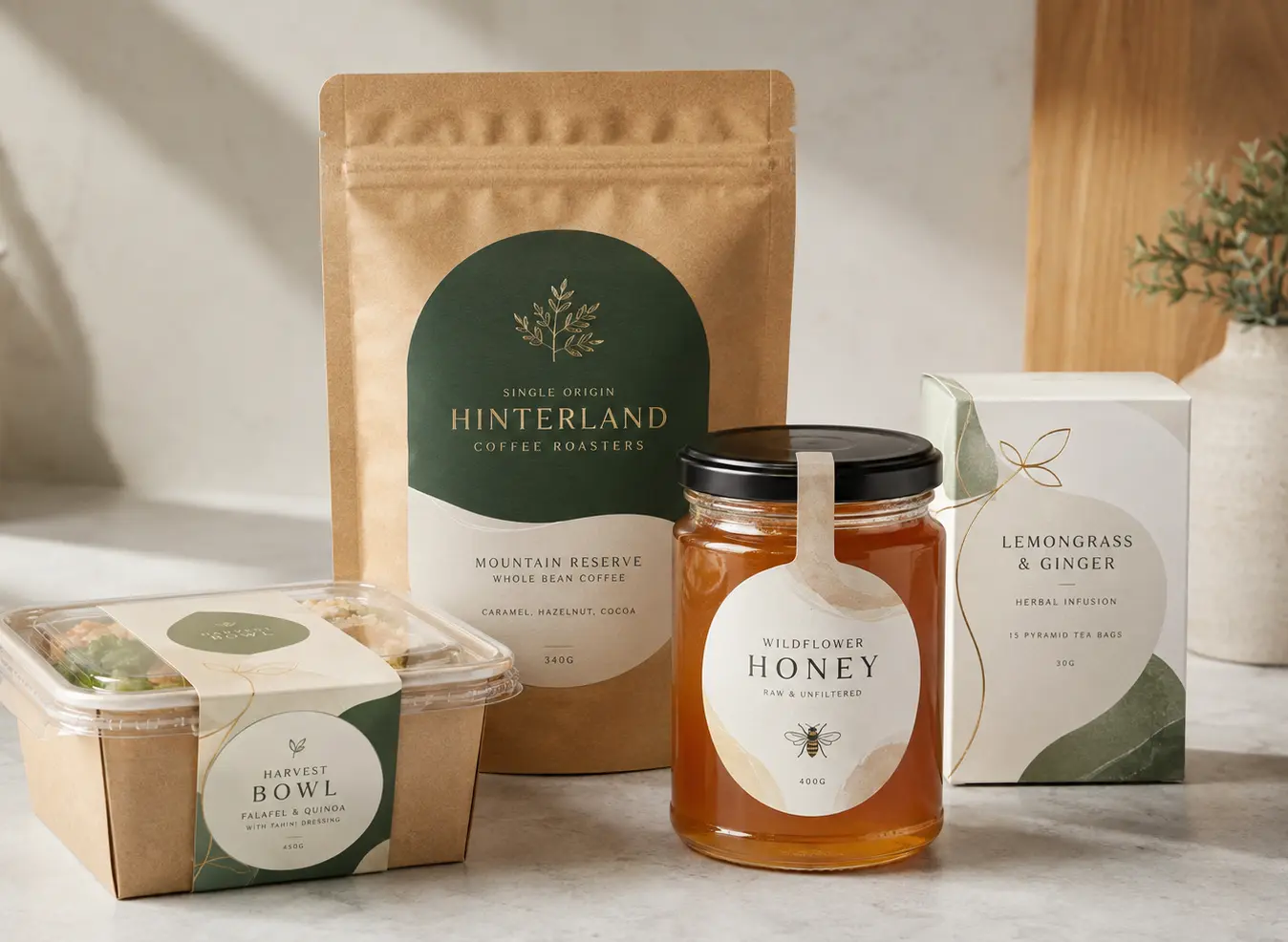 hy-paper-food-packaging-labels HY Paper food packaging labels on organic honey jars and pouches