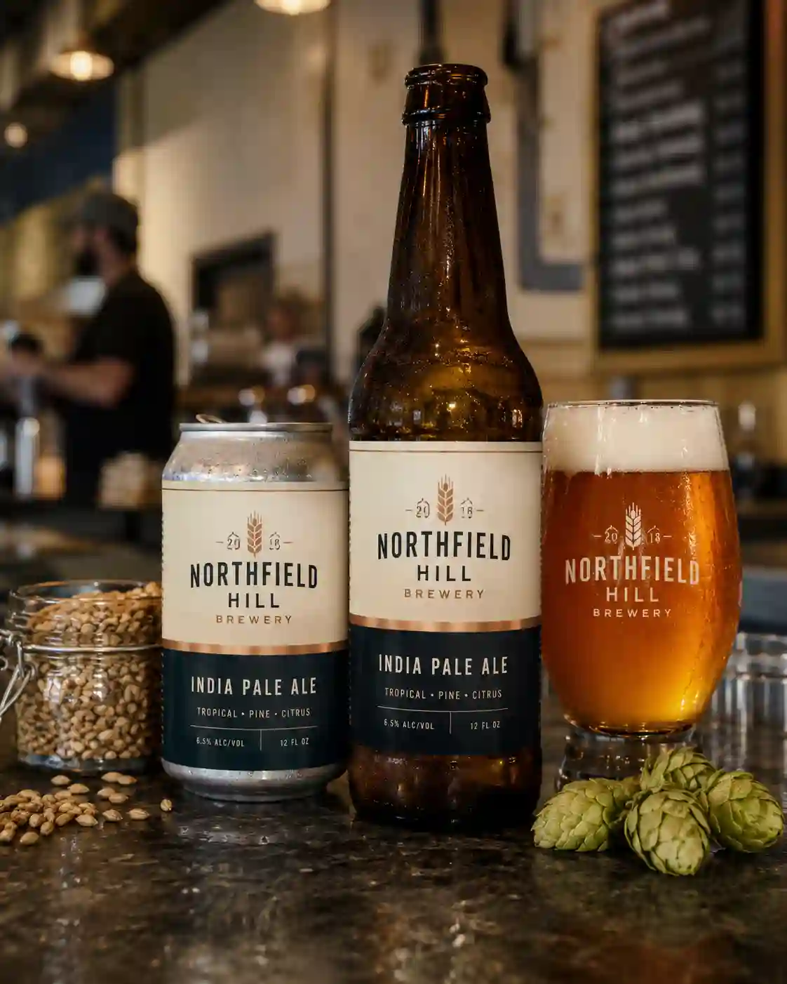 hypaper-craft-beer-bottle-and-can-waterproof-labels Glass craft beer bottle and aluminum can with Hy paper waterproof beverage labels.